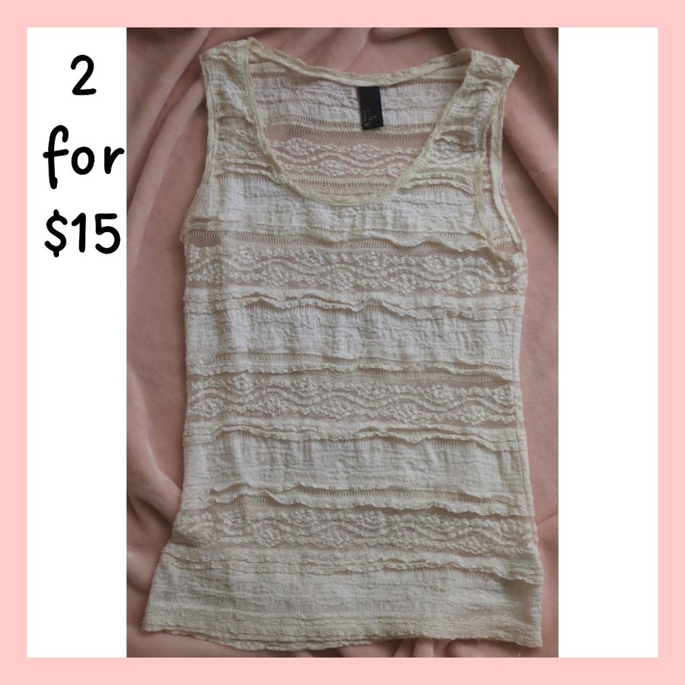 H&M Lace Ruffled Tank Top, cream color [size: S]